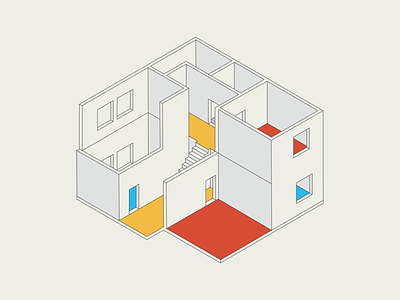 Mondrian's House illustration isomatric simple vector