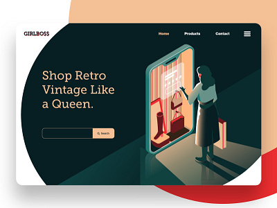 GirlBoss Re-imagined. beauty design green illustration retro ui ux vintage web woman