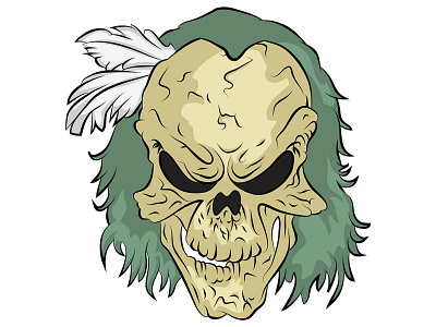 The Rock Chief! chief digital drawing evil feathers green illustration illustrator rock skull yellow