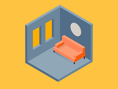 Waiting Room 3d couch geometric isometric room