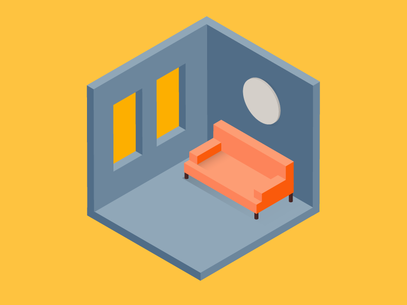 Waiting Room geometric couch room 3d isometric