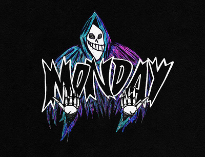 Monday design graphic design handdrawn illustration lettering monday reaper skull texture typography
