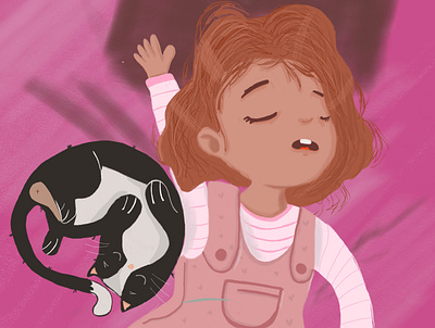 Little girl and her cat illustration