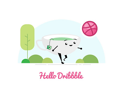 Hello Dribbble fitness frist shot green hello dribbble icon illustraion tea tea cup