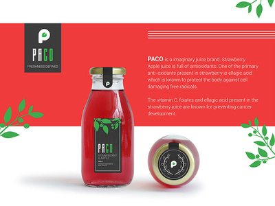 PACO - Fruit Drink bottle bottle cap branding design drink fruit glass juice package design red