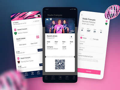 M-Ticket Sport Experience app blue design francais france french mticket pink rugby stade ticket ticketing top14 ui ux