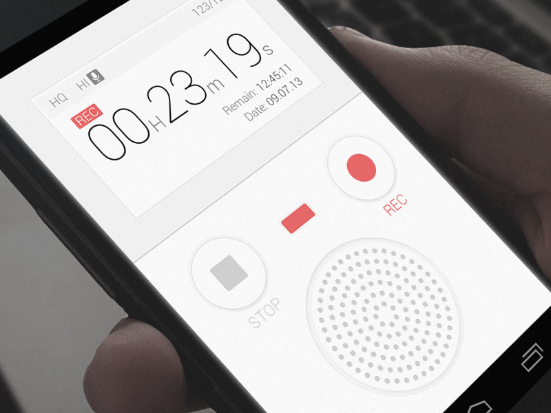 Voice interface. Voice Recorder UI app. Recording UI.