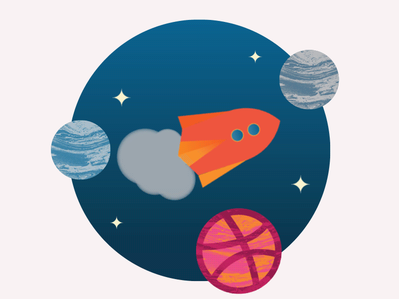 hello dribbble! geometric illustration planet space spaceship