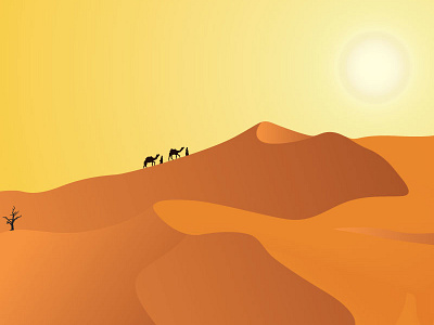 Evening desert journey artwork camel creativity desert journey evening illustration sun