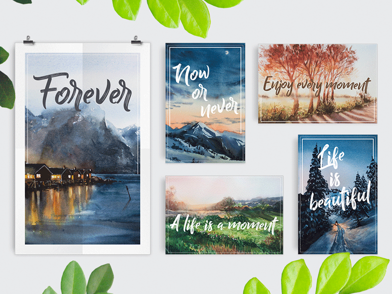 Watercolor postcards background card illustration nature postcards poster print watercolor watercolor postcard