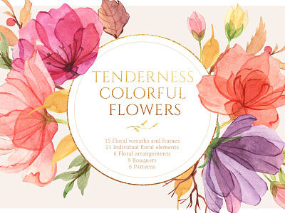 Watercolor gentle bright flowers bouquets clipart floral flowers illustrations pink watercolor wreaths
