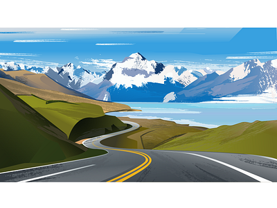 The mountains drive illustration landscape mountains nature outdoors ride road road trip travel trip vector