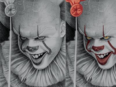 Pennywise Pencil Illustration & Photoshop WIP.