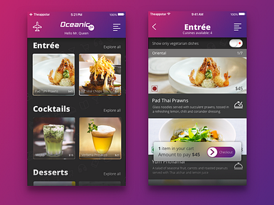 Oceanic Air - Sky restaurant airline concept cuisine culinary gourmet inflight ios menu restaurant app ui ux
