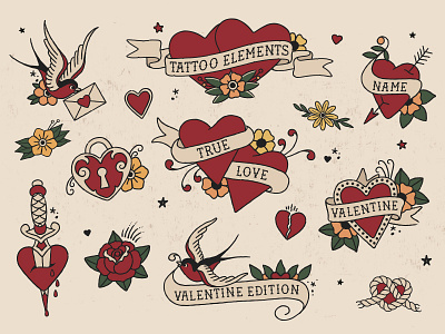 Traditional Tattoo Elements Love Edition american elements love oldschool tattoo traditional valentine