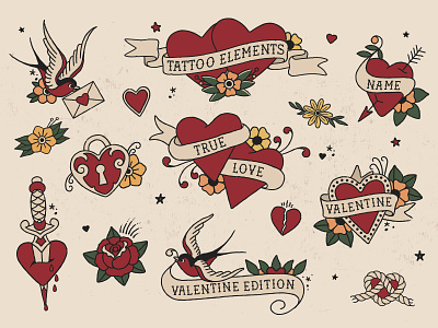 Traditional Tattoo Elements Love Edition