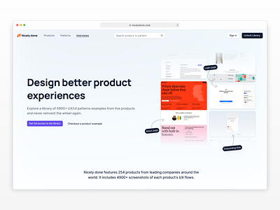 🍭 Nicelydone update app homepage inspiration interface landing page library pattern a day patterns ui user interface ux patterns