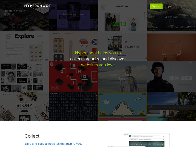 Hypershoot website landing page product app web inspiration collect bookmark