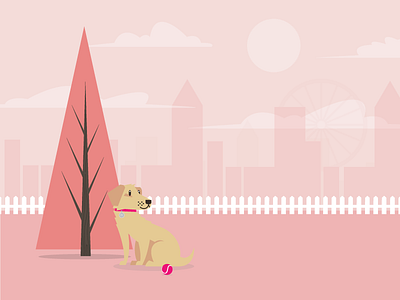 Dog in the park ball brand branding character city cityscape design dog enviroment icon illustration illustrator jrdickie logo london minimal park pet print tree