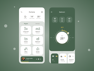 Smart home concept air app colorful conditioner green home monitoring dashboard interface design minimalistic modern music player realestate rooms smarthome temperature ui ui concept