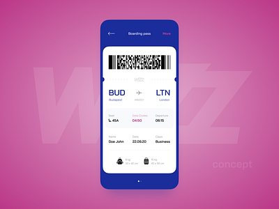 Boarding pass aircraft airline airplane airport arrive baggage barcode blue boarding pass departure pink plane seats ticket travel travelling trip wizzair