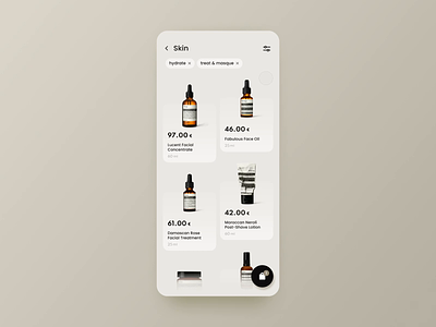 E-commerce platform for skincare products | Concept adding to cart aesop bag cart cosmetics ecommerce interaction design interface design interraction minimalistic design shopping basket skincare