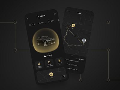 Car Security App | UI concept alarm black car dark mode flat design futuristic ui interface design protect route security ui concept yellow