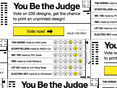You Be the Judge ballot form helvetica judge options scantron score threadless vote yellow