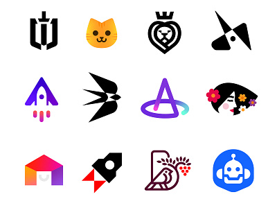 Logo Collection bird branding cat color flower hat head letter lio logo logos magic minimal robot rocket shield spaceship sword unicorn woman