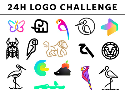 Logos Collection 24h Challenge bird butterfly circle color crocodile elephant head hedgehog horse lion logo minimal parrot snake stork viking