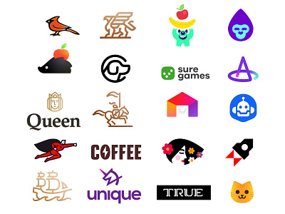 50+ LOGOS bird cat coffee dog face flower game gorilla head hero home horse knight logo magic queen robot rocket shop shopping