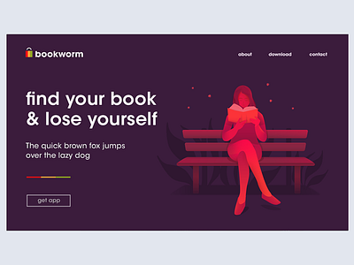 Bookworm Home app book bookstore design home page illustration logo minimal read website