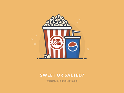 Popcorn and Soda cinema coke entertainment film flat food icon illustration movies pepsi popcorn soda