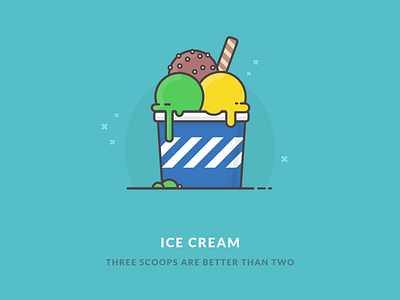 Ice cream scoops chocolate dessert flat food ice cream icecream icon illustration sweet wafer