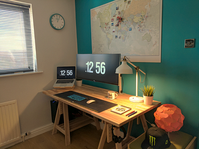 Home Workspace Setup computer designer desk freelance home ikea macbook monitor office studio workplace workspace