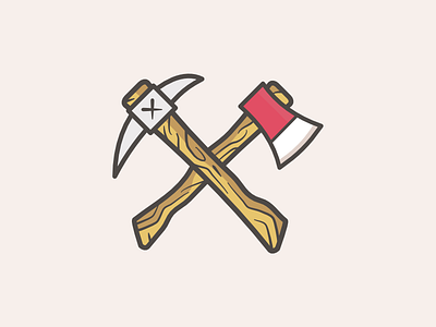 Pick & Axe axe flat icon illustration logo nature pick pickaxe tools vector wood