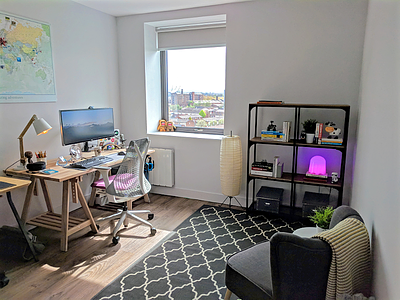Home office setup city decor designer desk home office interior design macbook office remote studio workplace workspace