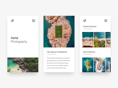 Aerial Photography Website aerial app card clean drone gallery homepage minimal minimalist mobile photo photography responsive simple typography ui ux web web design website
