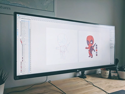 Deadpool Illustration (WIP) affinity designer character clean comic deadpool flat icon app illustration illustrator line art marvel mcu office photo pop culture process sticker superhero vector wip