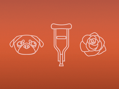 Valentines Day crutch icons illustration line pug rose