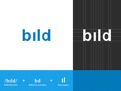 Bild Logo Concept blue blueprint branding build design grid illustration logo phonetics presentation process reflective symmetry simple sketch app skyscraper vector