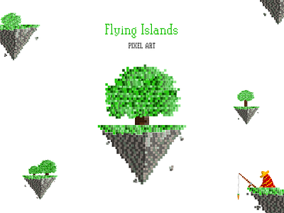 Flying Islands background design fishing flying illustration island pixel sketch app tree vector