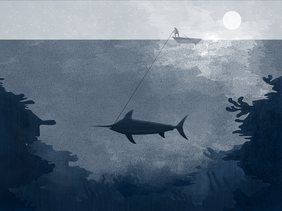 Old man and the sea affinity designer design challenge ernest hemingway fish fishing illustration old man texture brushes underwater vector