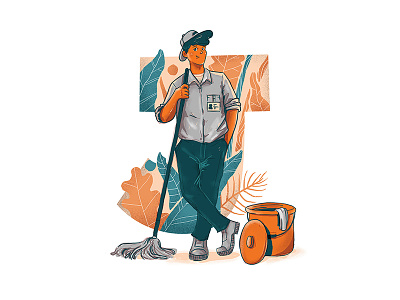 J for Janitor arts character character design design illustration janitor job
