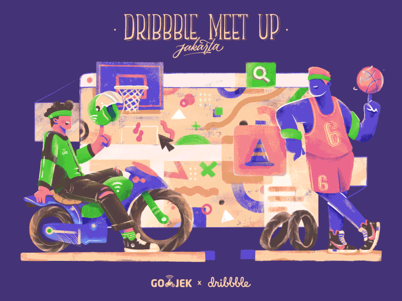 Dribbble Meet Up Jakarta character animation driver basket illustration dribbble meet up