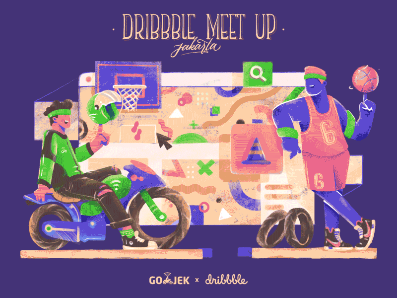 Dribbble Meet Up Jakarta animation basket character dribbble meet up driver illustration