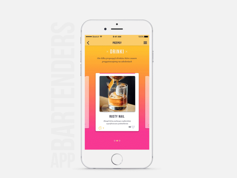 Cocktail and drink recipes app animation application cards principle recipe sketch ui ux