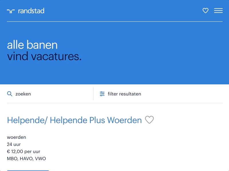 Mobile filtering for Randstad branding design filtering mobile randstad.nl ux vacancies