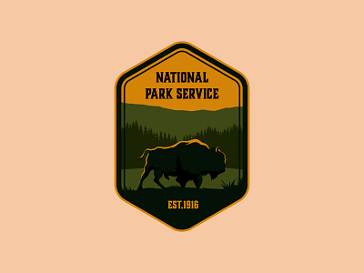 National Park Service arrowhead badge bison creative crest design logo mountain parks retro typography vintage