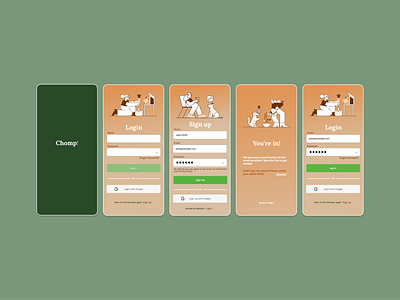 Chomp! New User app branding concept design health mobile pet tracker ui ux